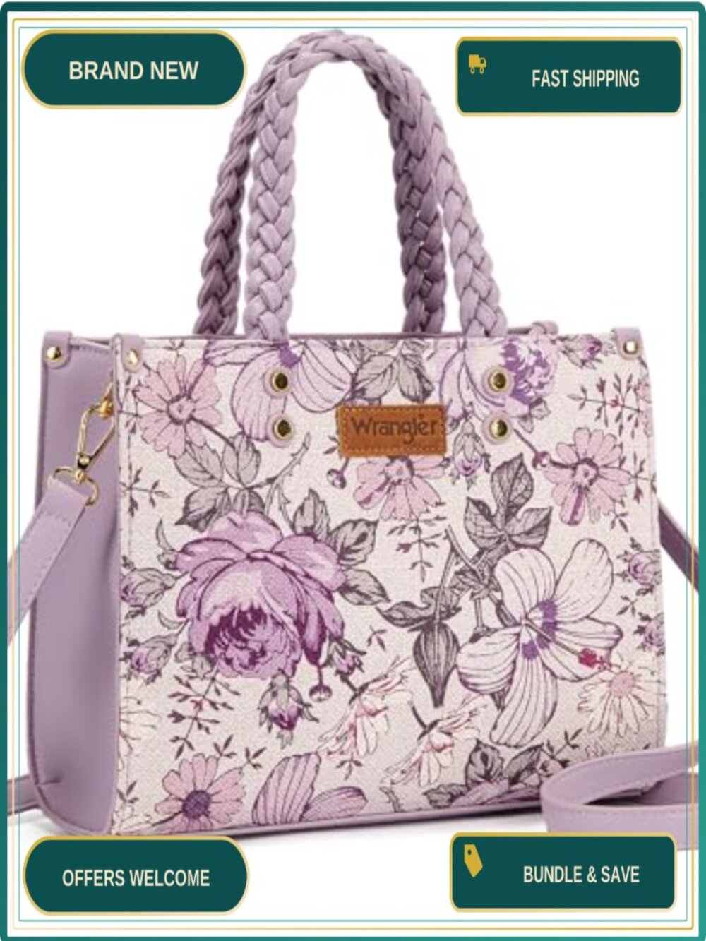 Floral Print Braided Tote Bag with Detachable Strap PU Leather Purse